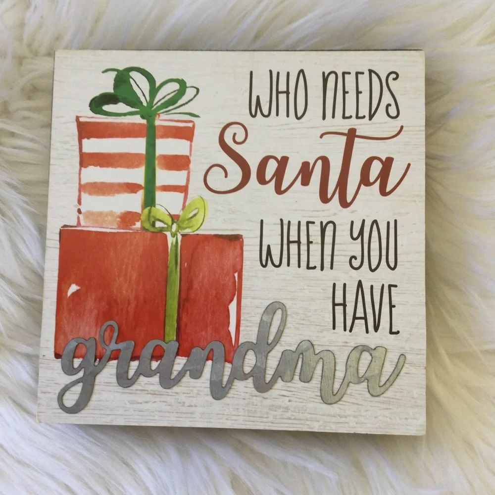 New Christmas Decor Wooden Caption Box Wall Hanging Plaque Grandma Santa Claus